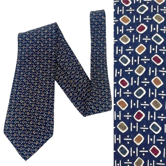 Liberty of London Silk Necktie Navy Blue Mid-Century Modern Print Classic Tie - Picture 1 of 13